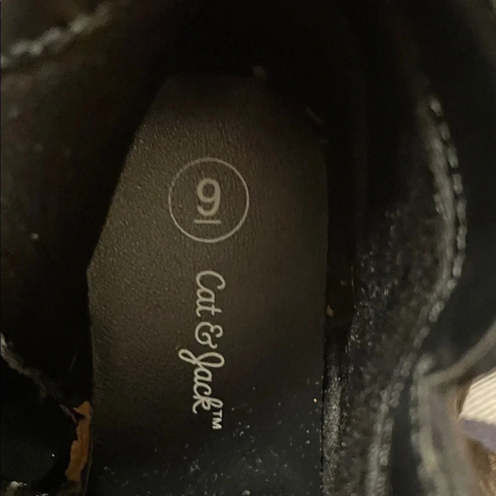 Cat & Jack Toddler Girl Size 9 Sparkle Black Bow Ankle Boots Side Zip